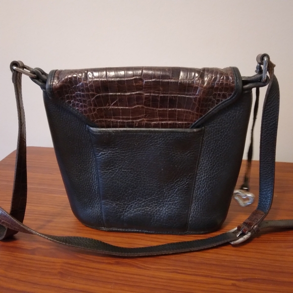 VTG Brighton Crossbody 9" x 8.5" x 3" Crocodile Embossed Black Brown - Picture 2 of 12